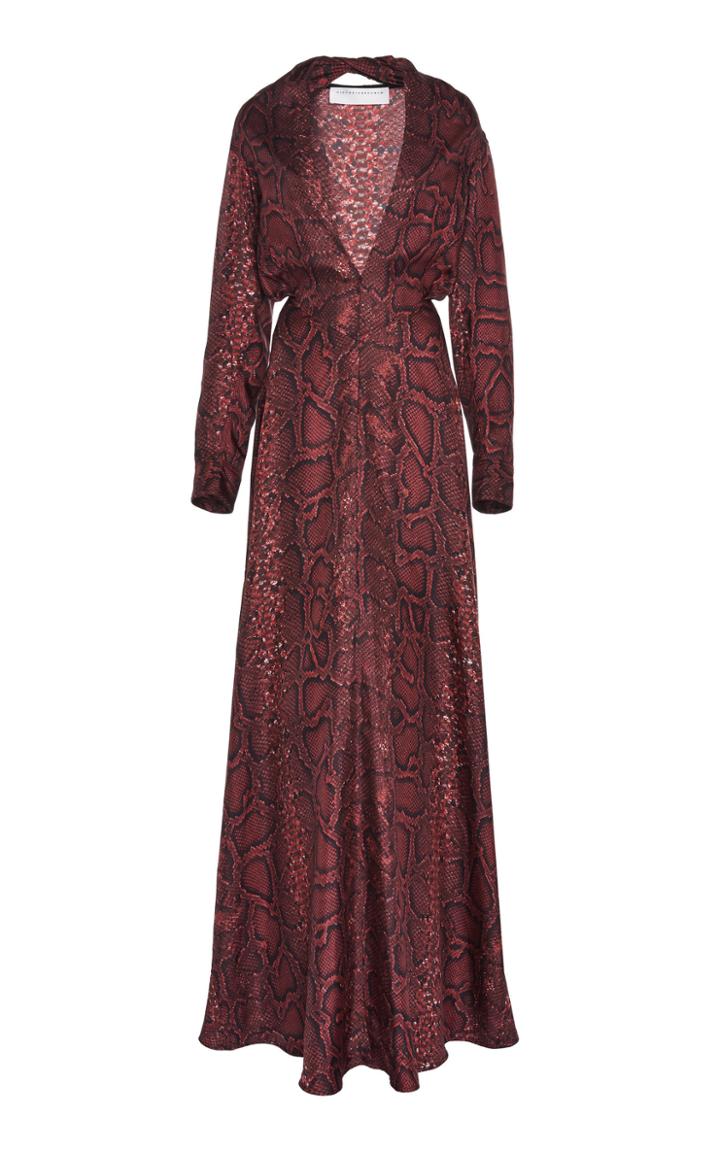 Victoria Beckham Deep V-neck Snake Print Silk Gown