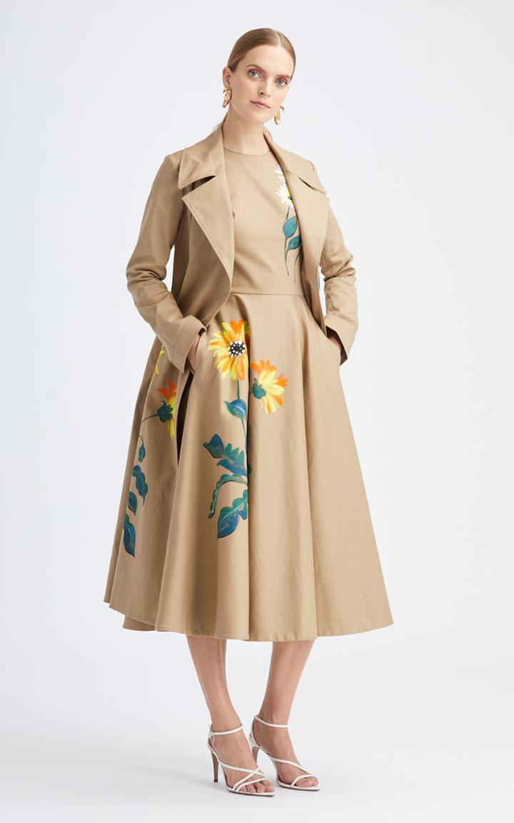 Moda Operandi Oscar De La Renta Hand-painted Floral Cotton-blend Trench Coat