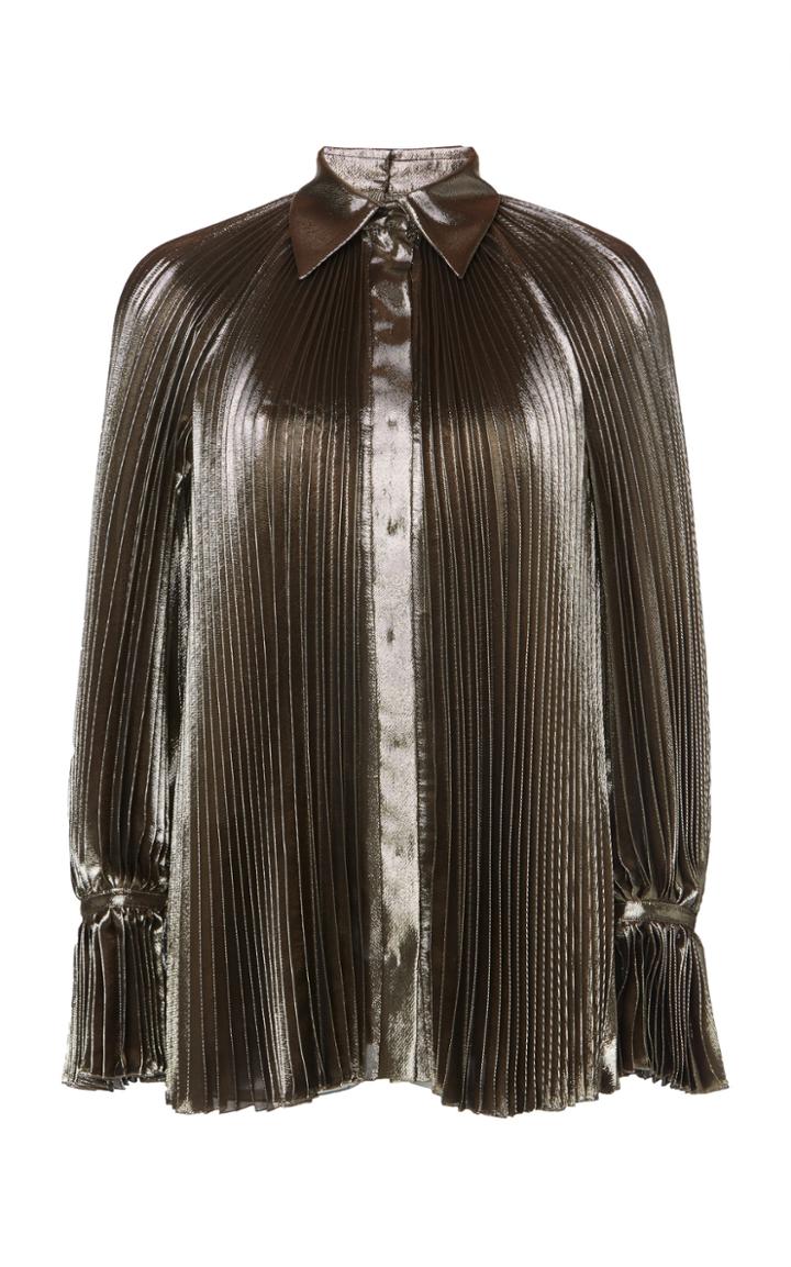 Alberta Ferretti Metallic Pleated Silk Blend Shirt