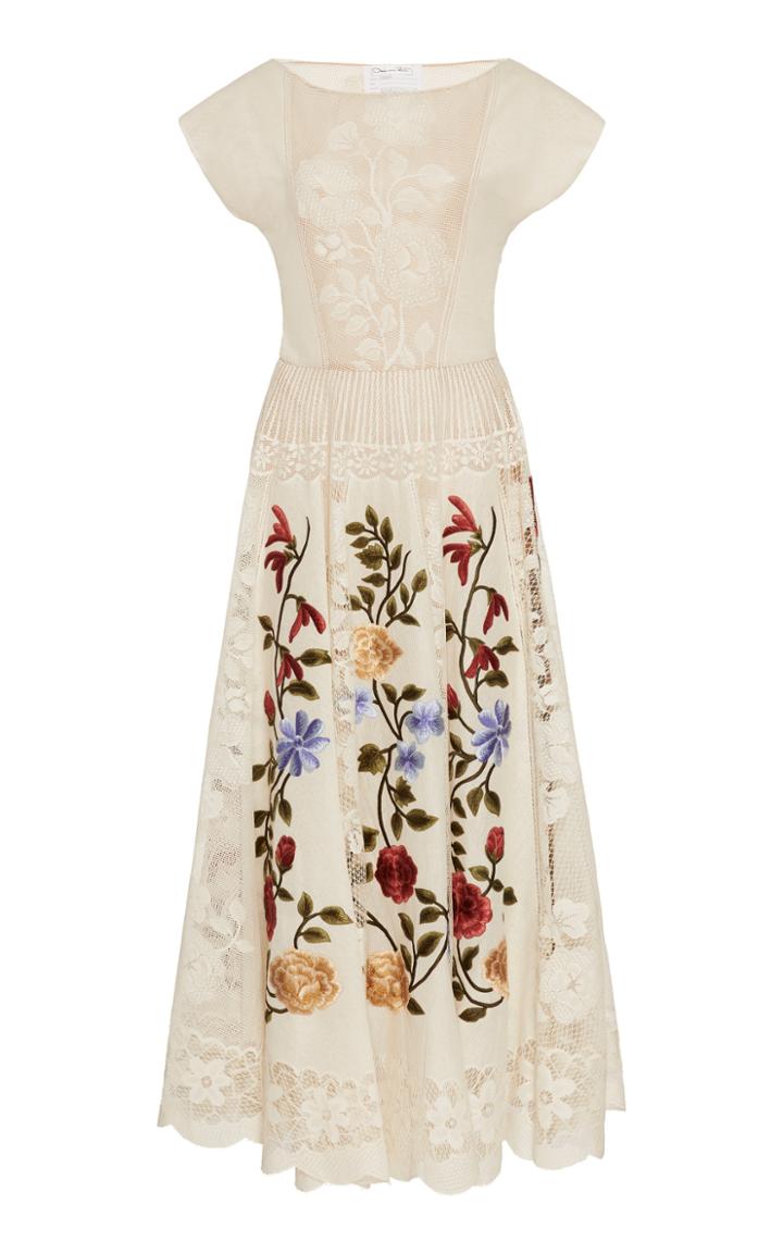 Moda Operandi Oscar De La Renta Embroidered Lace Dress Size: 0