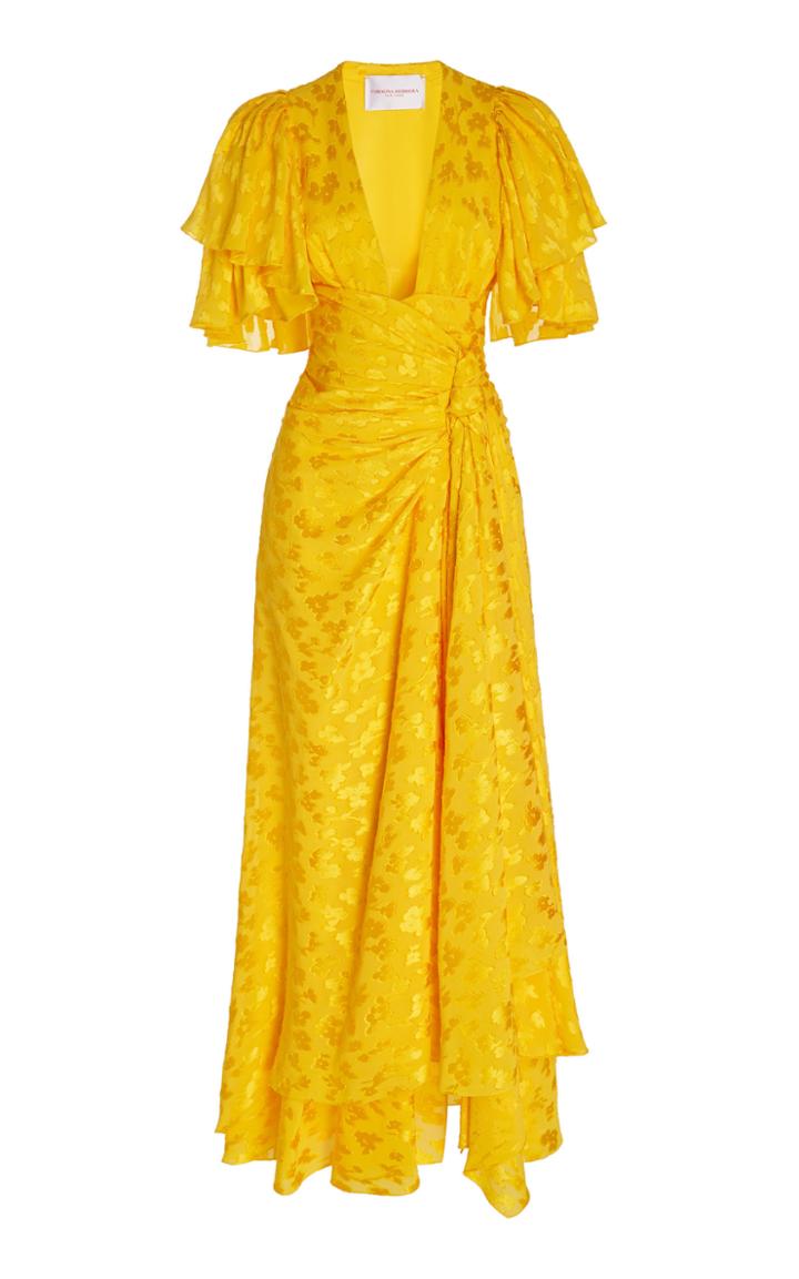 Carolina Herrera Leopard Devore Short Sleeve Gown