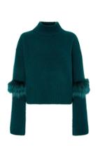 Sally Lapointe Exclusive Fur-trimmed Cashmere And Silk-blend Sweater S