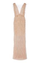 Marchesa Feathered Tulle Maxi Gown