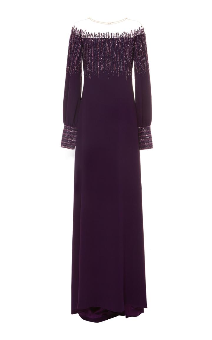 Pamella Roland Embellished Off-the-shoulder Crepe Caftan