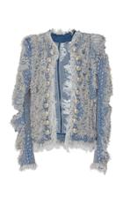 Balmain Collarless Embroidered Denim Jacket