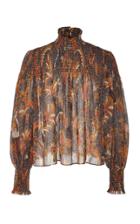 Ulla Johnson Dune Metallic Smocked Cotton-silk Blend Top