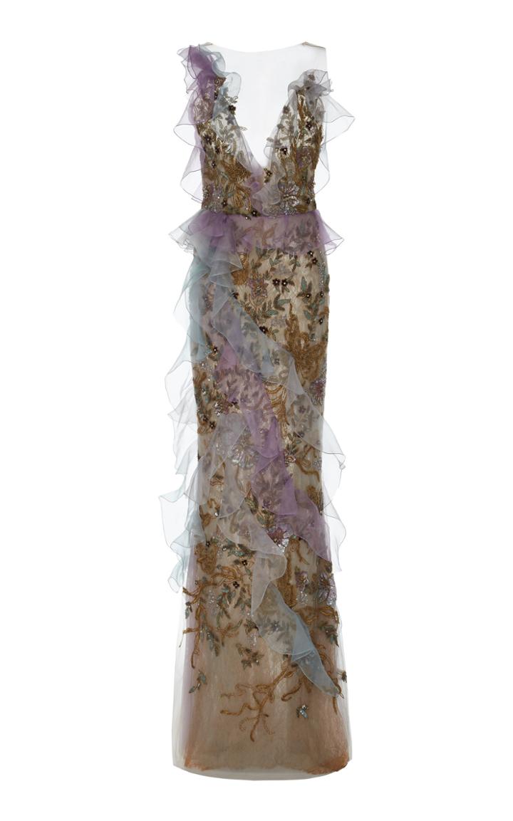 Marchesa Ruffled Tulle And Organza Gown