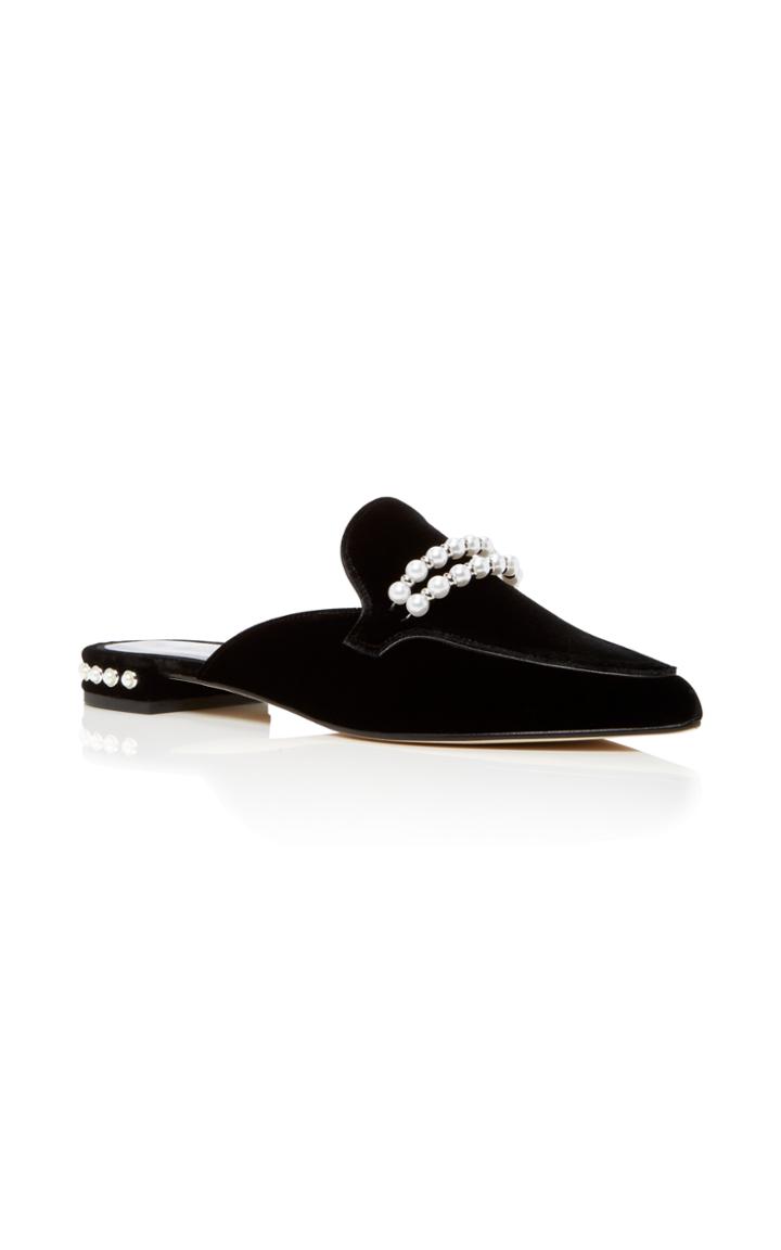 Stuart Weitzman Embellished Suede Backless Loafers