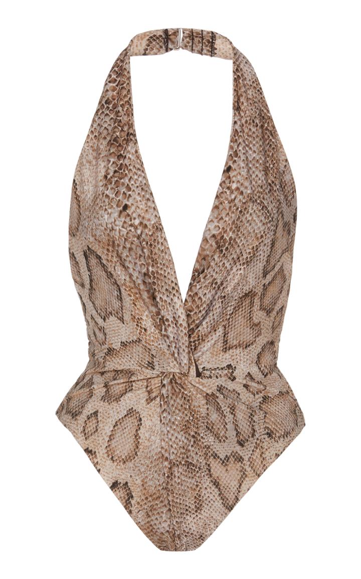 Mara Hoffman Gabriela Snakeskin-print Halterneck Swimsuit