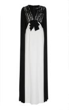 Paule Ka V Neck Gown With Sequin Bodice And Cape