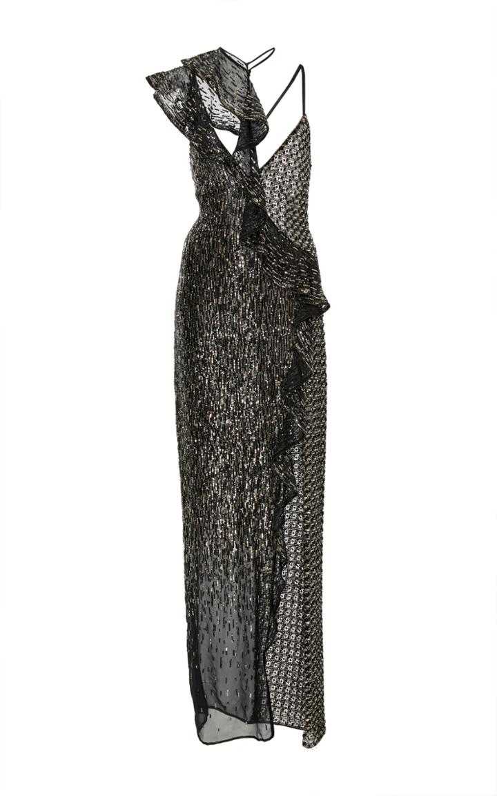 Versace Beaded Georgette Asymmetrical Gown