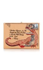 Olympia Le-tan Crocodile Letter Appliqud Embroidered Canvas Clutch