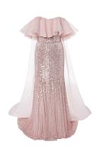 Moda Operandi Jenny Packham Cape-effect Ruffle-embellished Sequined Dress Size: 6