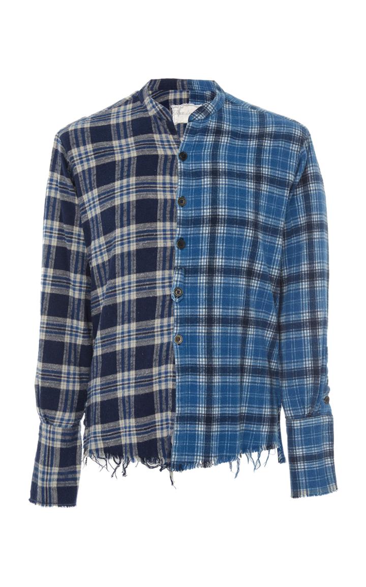Greg Lauren Mixed Blue Plaid Studio Shirt
