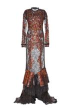 Roberto Cavalli Embroidered Feather Hem Gown