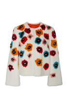 Carolina Herrera Collarless Floral Intarsia Mink Fur Cape