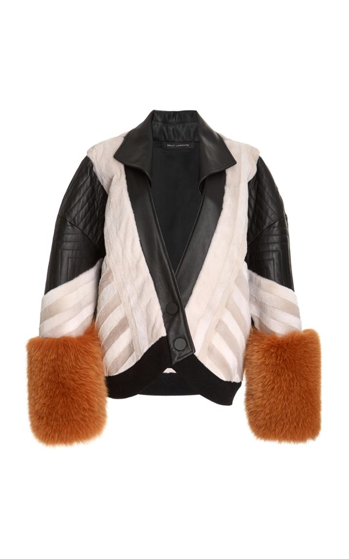 Sally Lapointe Mink & Leather Quilted Varsity Jacket