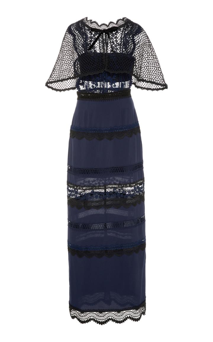 Self Portrait Bellis Cape-back Lace Maxi Dress