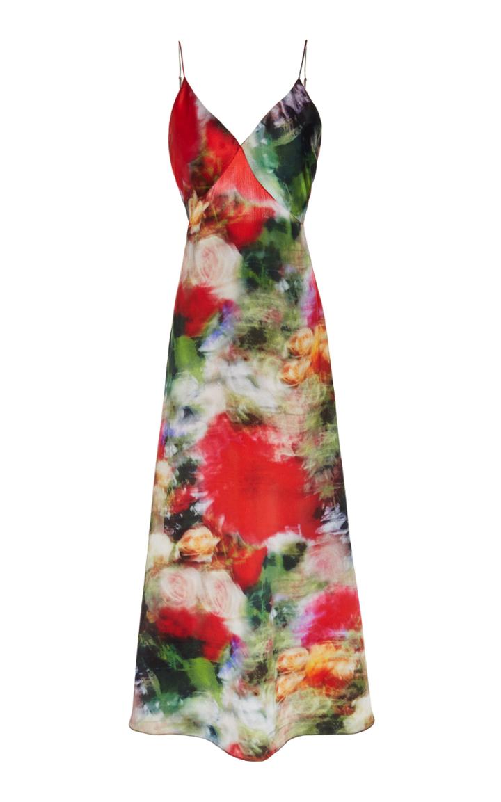 Adam Lippes Printed V-neck Silk Dress