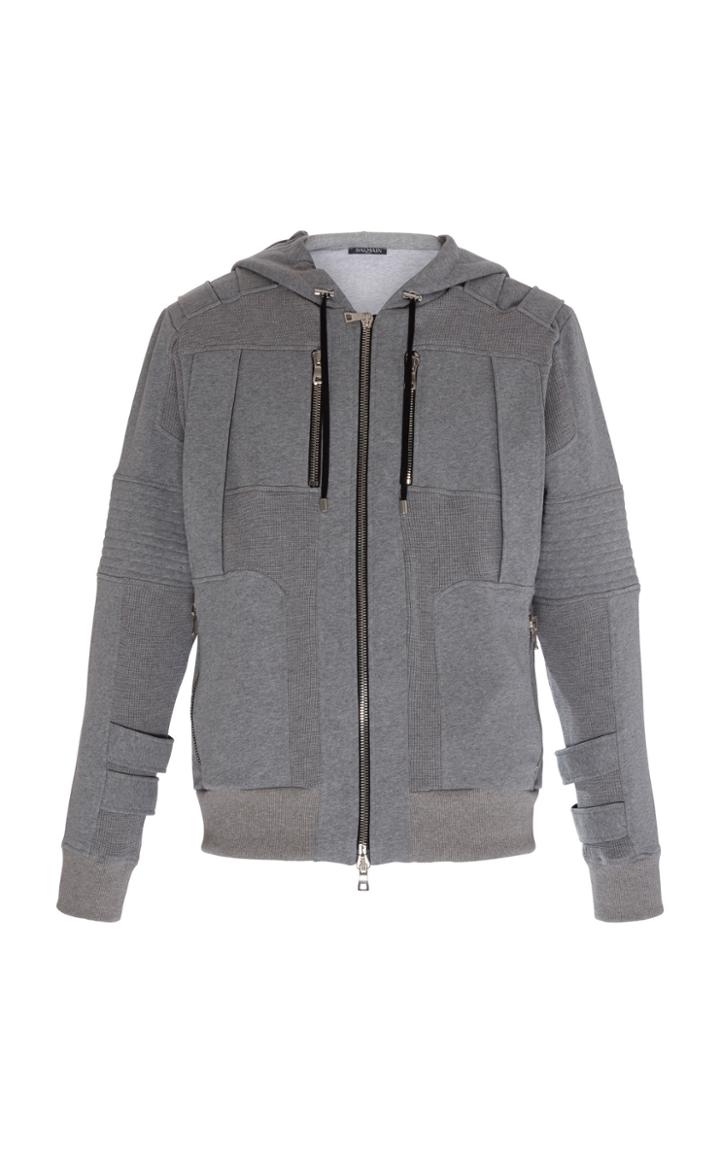 Balmain Hooded Paneled Ribbed Cotton Jacket