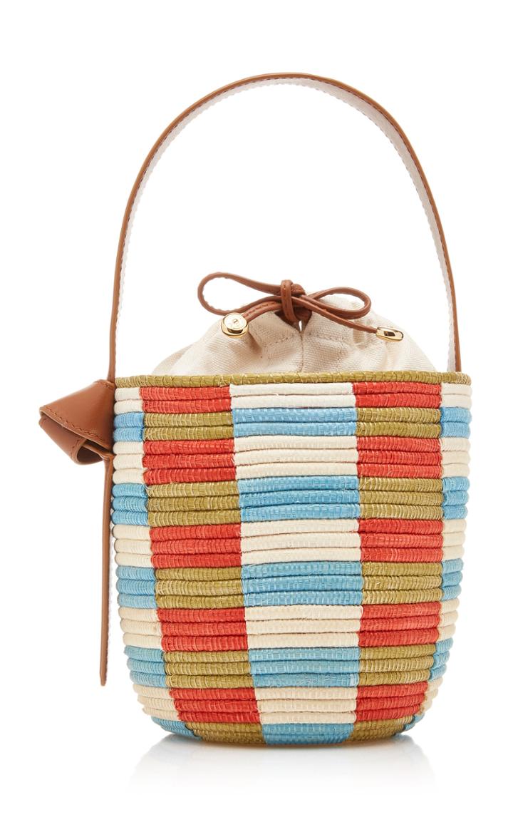 Moda Operandi Cesta Collective Lunchpail Leather-trimmed Striped Sisal Bucket Bag