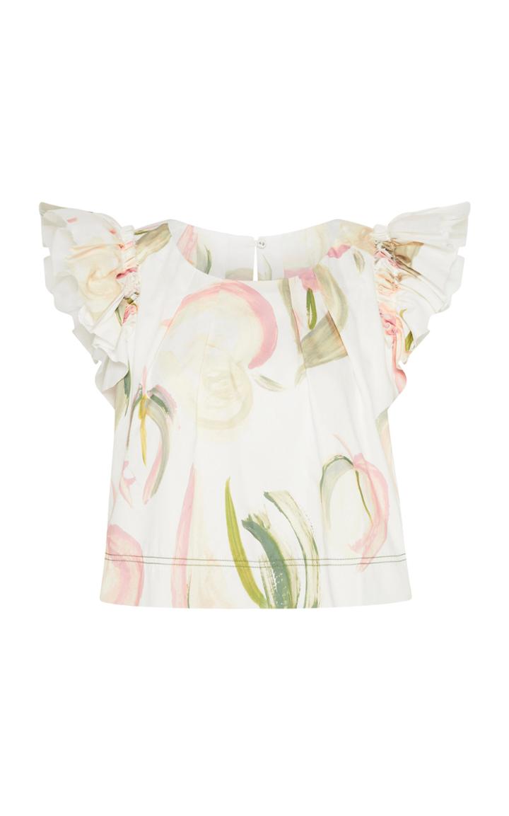 Moda Operandi Aje Imprint Ruffled Printed Cotton Crop Top