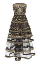 Oscar De La Renta Tiered Embroidered Strapless Tulle Dress