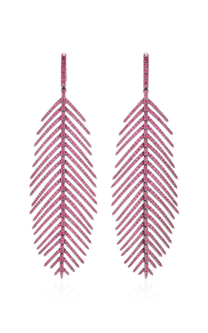 Sidney Garber Ruby Pave Feathers That Move Earrings