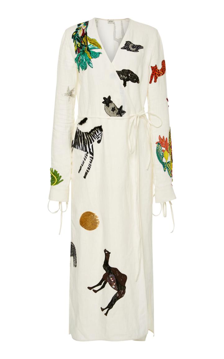 Attico Animal Embellished Wrap Midi Dress