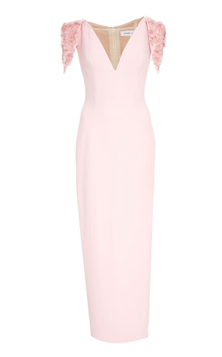 Pamella Roland Stretch Crepe Illusion Tulle Dress