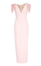 Pamella Roland Stretch Crepe Illusion Tulle Dress