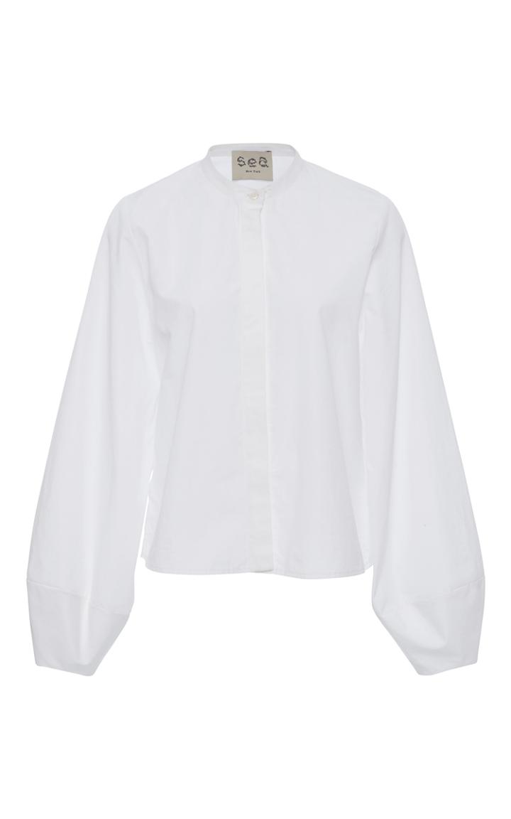 Sea Balloon Sleeve Collarless Shirt