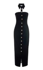 Moda Operandi Alessandra Rich Stretch Wool Dress With Collar And Crystal Buttons