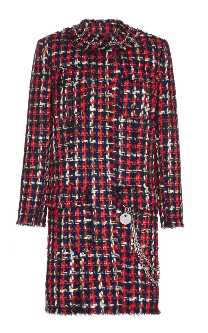 Calvin Klein 205w39nyc Crew Neck Wool Tweed Coat With Patch Pocket