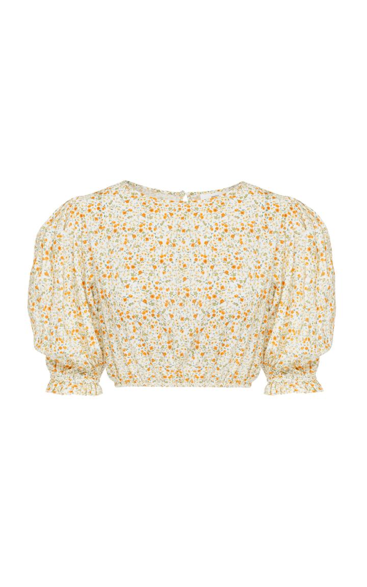 Moda Operandi Peony Vacation Floral Cotton-blend Crop Top
