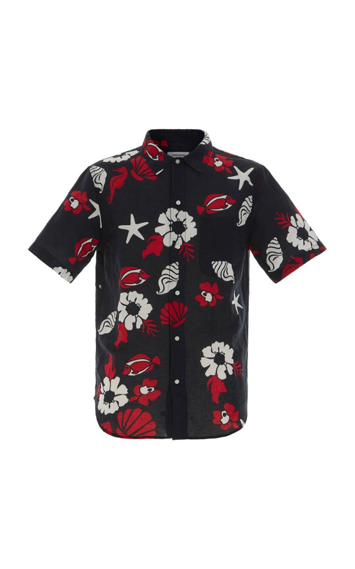 Thom Browne Printed Linen And Cotton Button Down Shirt