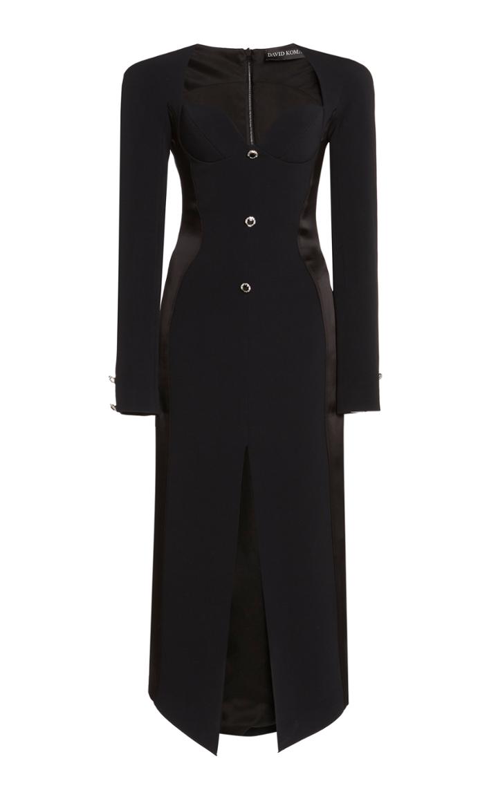 David Koma Sweetheart-neck Satin-inset Cady Midi Dress