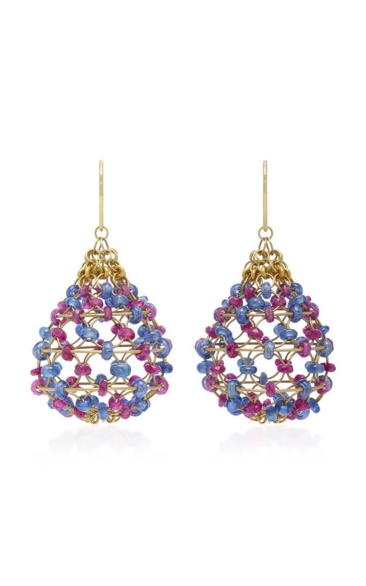 Mallary Marks Russian Dome 18k Gold Ruby And Cabochon Sapphire Beaded Earrings