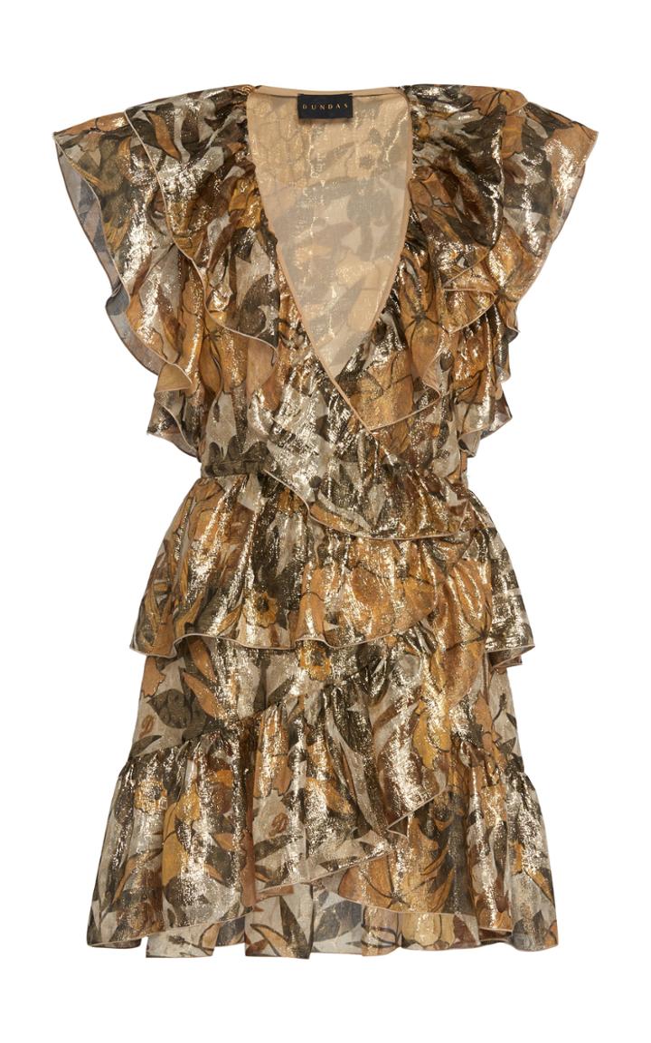 Moda Operandi Dundas Metallic Ruffle Sleeved Silk-blend Mini Dress Size: 40