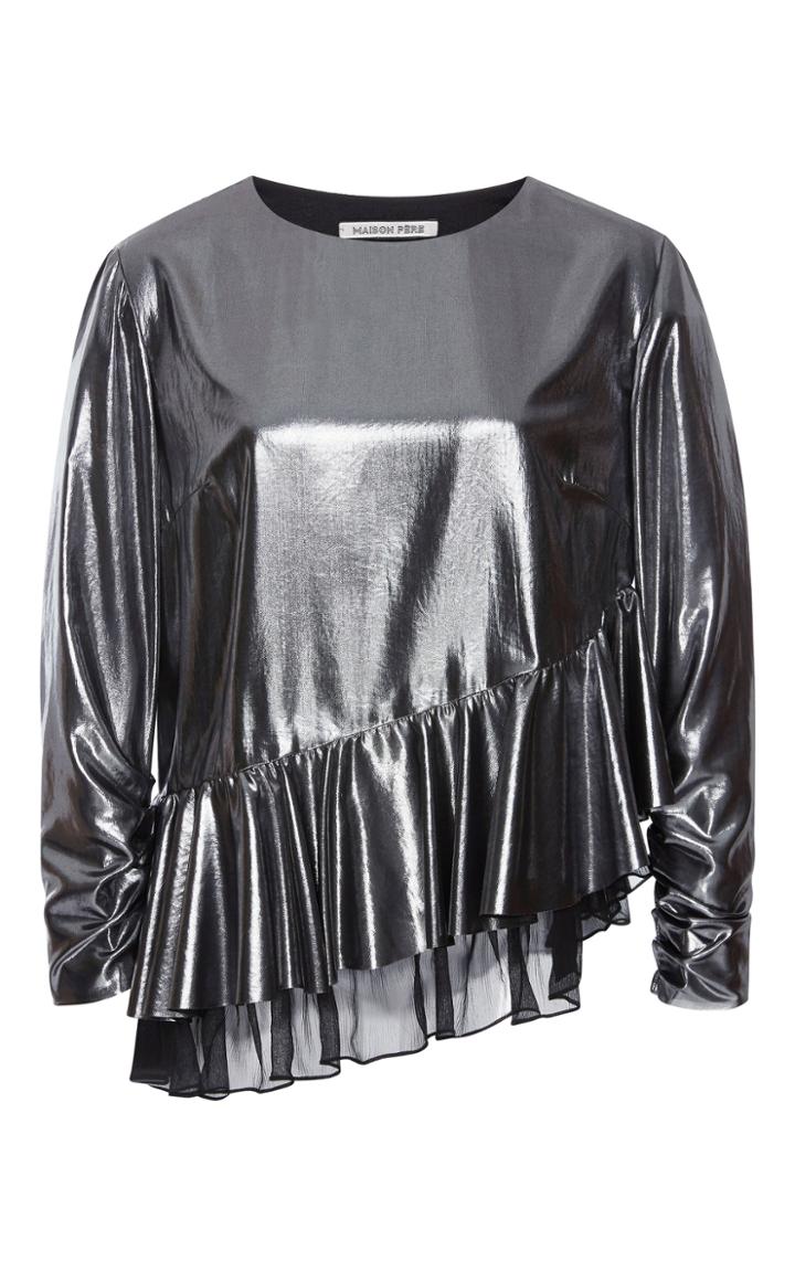 Maison Pre Metallic Peplum Top