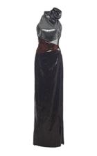Dundas Sequined Slit Halter Crepe De Chine Gown