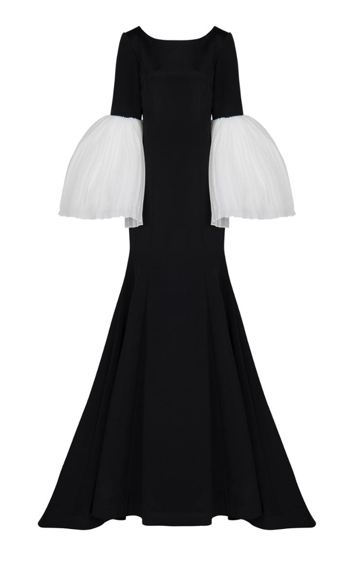 Bazza Alzouman Sage Pleated Tulle Sleeve Gown