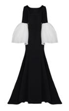 Bazza Alzouman Sage Pleated Tulle Sleeve Gown