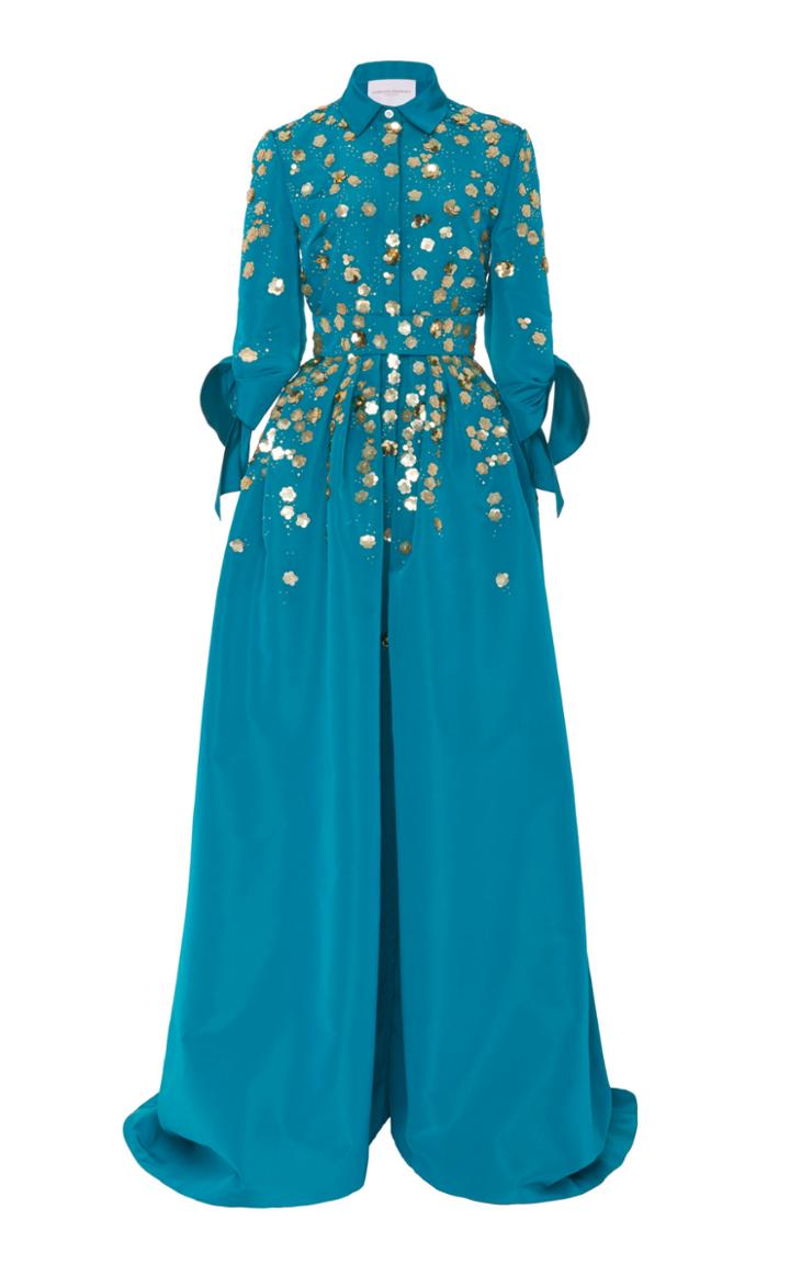 Carolina Herrera Sleeved Embellished Trench Gown