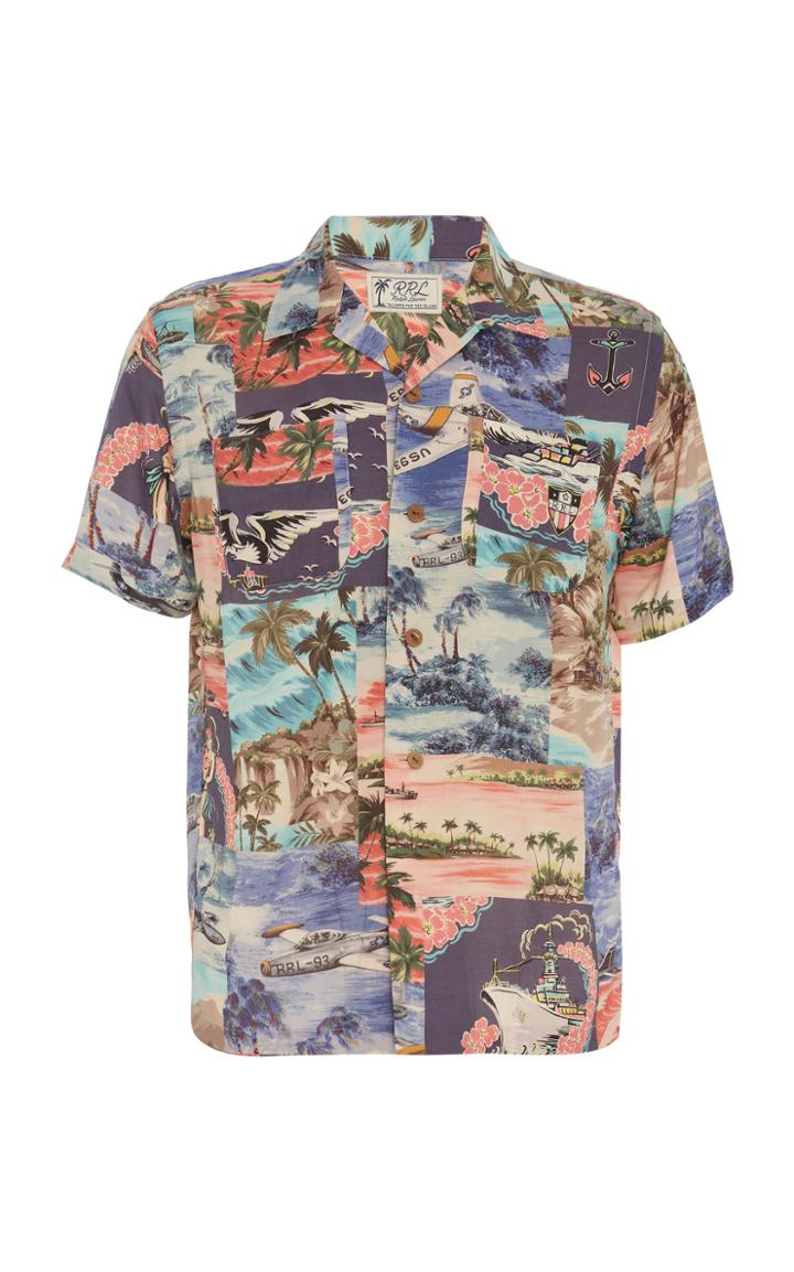 Rrl Camp-collar Printed Cotton-voile Shirt