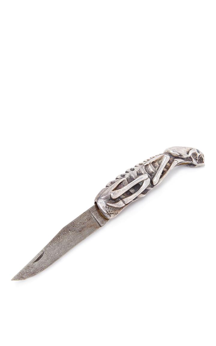 Mantiques Modern Sterling And Damascus Custom Made Knife By Jean Marc Laroche