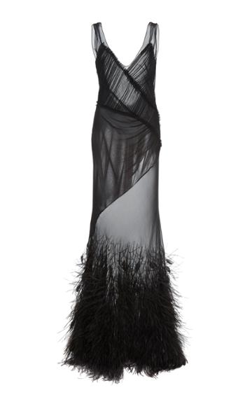 Jason Wu Collection Sheer Feather-trimmed Silk Chiffon Gown