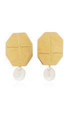 Annie Costello Brown Gold-plated And Pearl Earrings