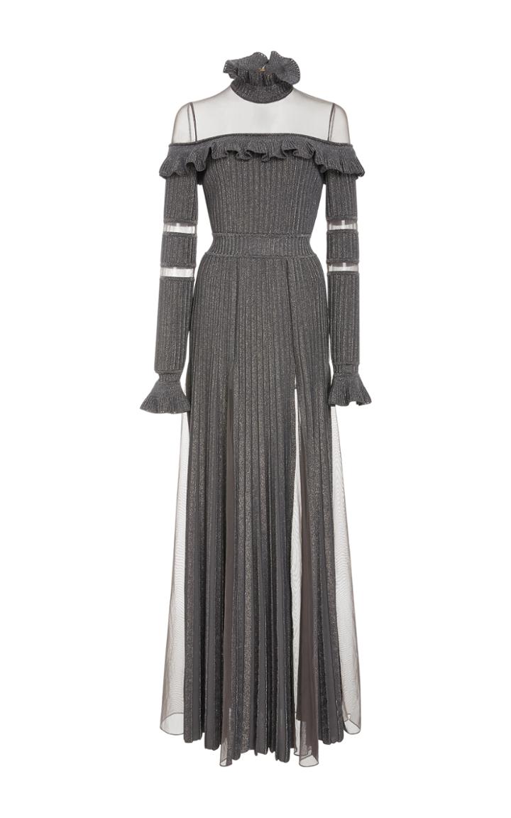 Elie Saab Ruffled Long Sleeve Knit Dress