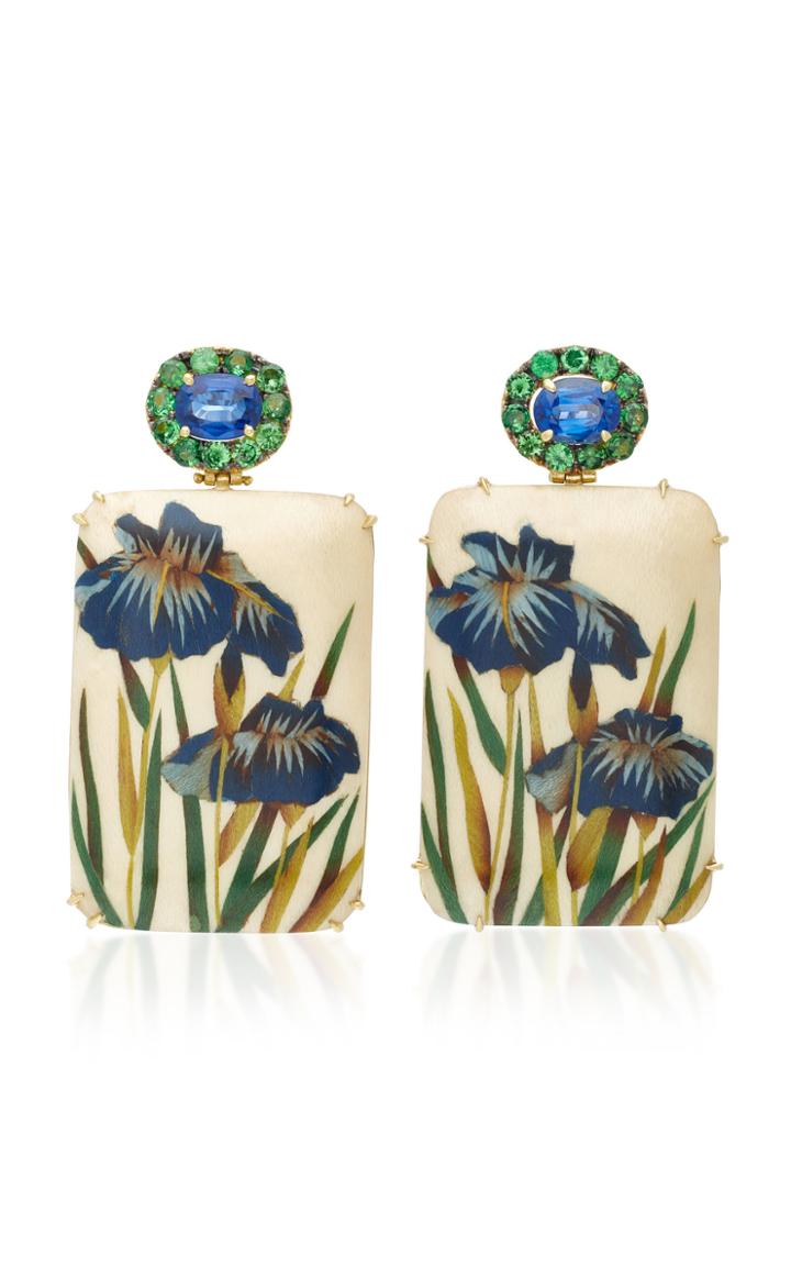 Silvia Furmanovich Marquetry Blue Flower Earrings